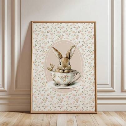 1 pieza Ratón caprichoso en arte de pared digital de taza de té con ilustración rústica vintage, decoración sin marco para la habitación del bebé/sala de estar/dormitorio, regalo perfecto para baby shower y decoración de pared de animales de cuentos (Impresión de ratón, carteles extravagantes, impresiones de pared, arte de guardería estético)