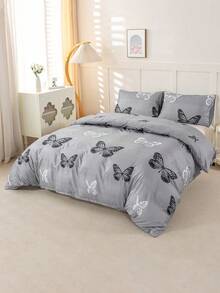 3pcs/Set Butterfly Pattern Duvet Cover Set(1 Duvet Cover & 2 Pillowcase)Soft And Skin-Friendly Duvet Cover Bedding Set For Home, All Season Bed Sheets Set - Multicolor - View 2
