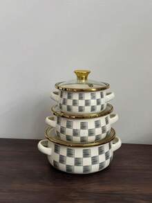 1-3件双柄搪瓷锅套装，外观精美，包含小型家用储粮锅。兼容天然气、电磁炉和燃木炉加热。是健身爱好者的理想固定分餐容器。多功能三件套小锅套装，馈赠亲友佳品。