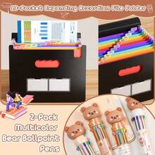 OfficeToSchool​ 13-Pocket Folder For A4/LETTER + Fun Bear Pens W/4-Color System