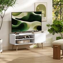 HOMCOM TV Stand Cabinet Up To 55", TV Unit With 2 Storage Shelves And Single Door For Living Room, Bedroom, White - 白色 - 查看 9