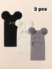 1 pezzo Cappello balaclava in maglia con ricamo a gatto, carino per bambini, cappello invernale caldo e casual per neonati/bambini, adatto per bambino/bambina, berretto da sci per uso quotidiano e all'aperto - Multicolore - Visualizzare 14