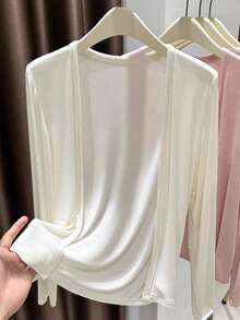 Áo khoác cardigan nữ Vera Lane mùa xuân/hè phong cách Y2K dễ thương, màu trơn, nhẹ, đa năng, chống nắng, thích hợp cho kỳ nghỉ, đi biển, hòa nhạc và các dịp khác. - Kem - Xem 6