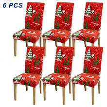 2/4/6 غطاء كرسي مطبوع بطبعات عيد الميلاد، مع عناصر عيد الميلاد مثل بابا نويل والثلجي والرنة، ديكور منزلي لفنادق وحفلات ومطاعم، ديكور عيد الميلاد الأساسي، هدية عيد الميلاد المثالية