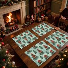 1pc/4pcs/6pcs/100pcs Christmas Tree With Red Bow Pattern Placemats, Machine-Washed Rectangular Polyester Placemats, Table Protectors, Heat-Insulating Placemats, Restaurant Table Decorations, Party Supplies, Christmas Decorations, Can Be Given As Gift - Multicolor - View 1