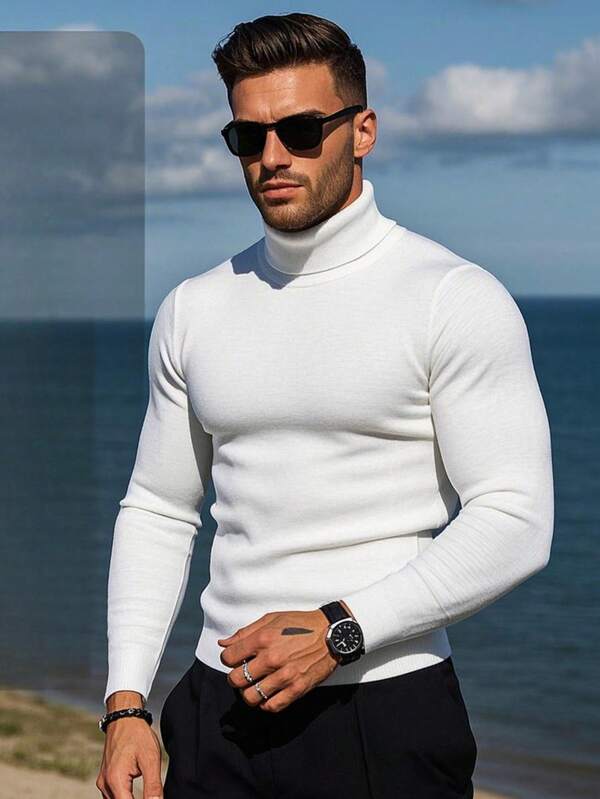 Men's Casual High Neck Sweater, Versatile For Commuting And Layering, Autumn/Winter