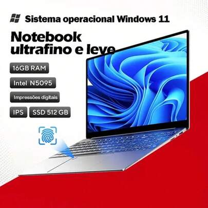 Notebook 15.6" Full HD XU156 Intel Celeron N5095A  Laptop 16GB RAM 512GB SSD Windows 11 Pro Prata Rápido e Leve