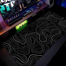 1 件 XXL 地形图图案鼠标垫 - 大号加长游戏桌垫，黑白简约键盘垫，适合办公室和家庭使用 - 黑色 - 查看 8