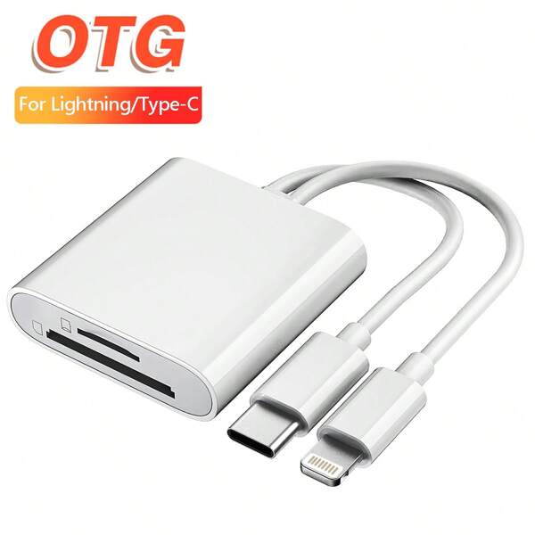 2-In-1 Card Reader, OTG Support SD/TF Card, Compatible With IPhone/PC/Laptop, Plug And Play, No App Required