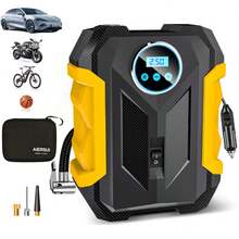 CARSUN Portable Tyre Inflator Pump - Car Accessories, 150PSI Car Air Compressor, Car Tyre Pump, 12V Car Cigarette Lighter Plug, No Batteries Required, Plug And Play, Fast Inflation/Auto Stop. LED Lighting And Digital/Analogue Pressure Gauge, Suitable For Cars/Motorcycles/Bicycles/Basketballs. Gift