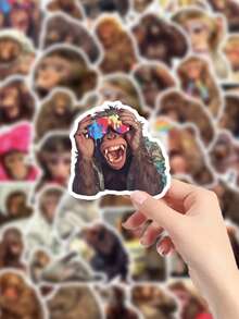 55pcs Funny Monkey Expression Sticker Pack, Amusing Monkey Design, Graffiti Expression Sticker, Waterproof And Easy To Stick, Suitable For Guitar, Luggage, Phone Case, Laptop, Exquisite Gift, Full Coverage Removable Sticker - Multicolor - View 4