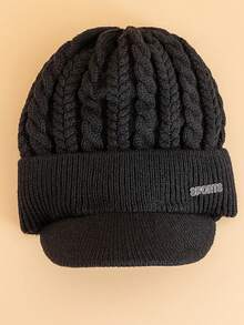 JZML 1pc Men Letter Decor Knit Hat With Thermal Lining - Black 2 - View 4