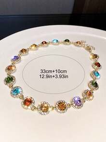 Elegant Stylish Colorful Rhinestones Necklace Decorative Accessories Holiday Birthday Party Gift For Girls - Vàng - Xem 5