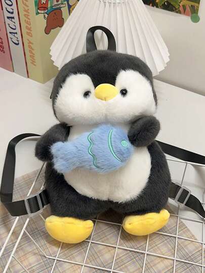 Cute Cartoon Penguin Plush Backpack For Kids, Novel Back To School Bag Suitable For Primary And Secondary School Students, Lightweight Casual Travel Vacation Storage Backpack, Autumn/Winter New Zipper Closure Commuter Bag