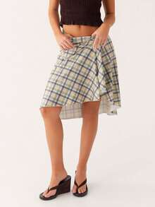 Women Y2k Low Rise Striped Maxi Skirt Asymmetrical Low Waist Ruffle Long Skirts Vintage Coquette A-Line Skirt - 彩色 - 查看 3