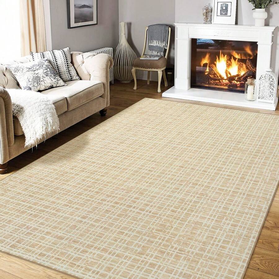 Waschbarer, moderner Teppich mit Karomuster, rutschfest, niedriger Flor, weicher, zeitgenössischer Überwurf, Bodenbelag, faltbarer Innenteppich für Wohnzimmer, Schlafzimmer, Spielzimmer, Kinderzimmer