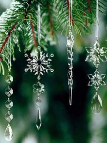 10pcs Christmas Tree Decoration Crystal Ornaments - Hanging Acrylic Christmas Snowflake Icicle Drop Crystal Ornaments For Xmas Tree Winter New Year Party Supplies,Christmas