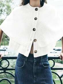 Women's Fashionable And Versatile Commuting Cape Design Round Neck Knitted Sweater Tops