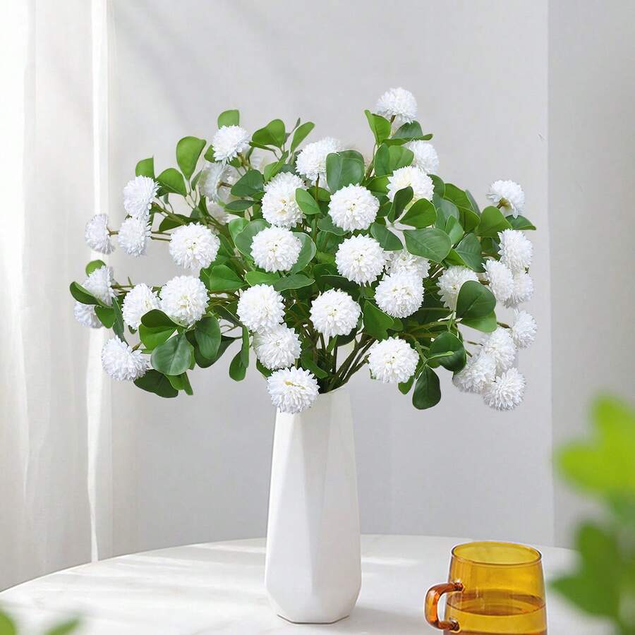 Fake Flowers With Stems Realistic Natural Artificial Chrysanthemums Flowers For Vase Home Porch Garden Yard And More - White - View 1