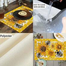 4 pièces Sets de table en lin imprimé tournesol - Sets de table rectangulaires en lin tressé pour la salle à manger, la cuisine, la table de café, la décoration de la table de salle à manger