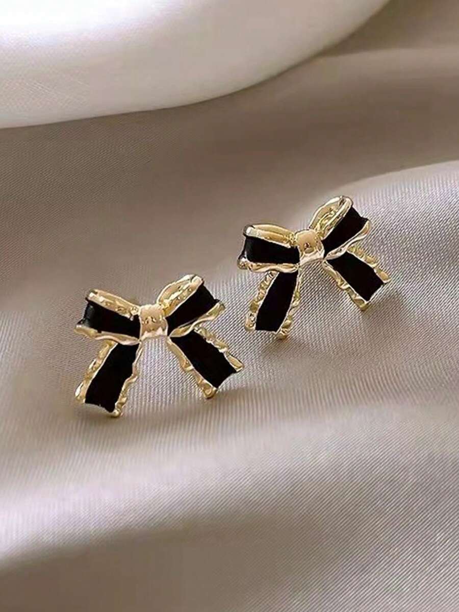 1 par de pendientes de aro con lazo minimalista y de moda, el mejor accesorio para el uso diario de las niñas - Unitalla - Ver 1