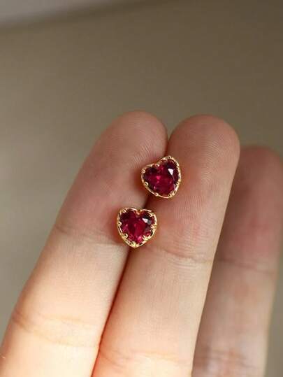 2 piezas Pendientes de botón con forma de corazón para mujeres, pendientes de corazón con incrustaciones de circonita para uso diario, regalo de joyería de moda para boda, Navidad