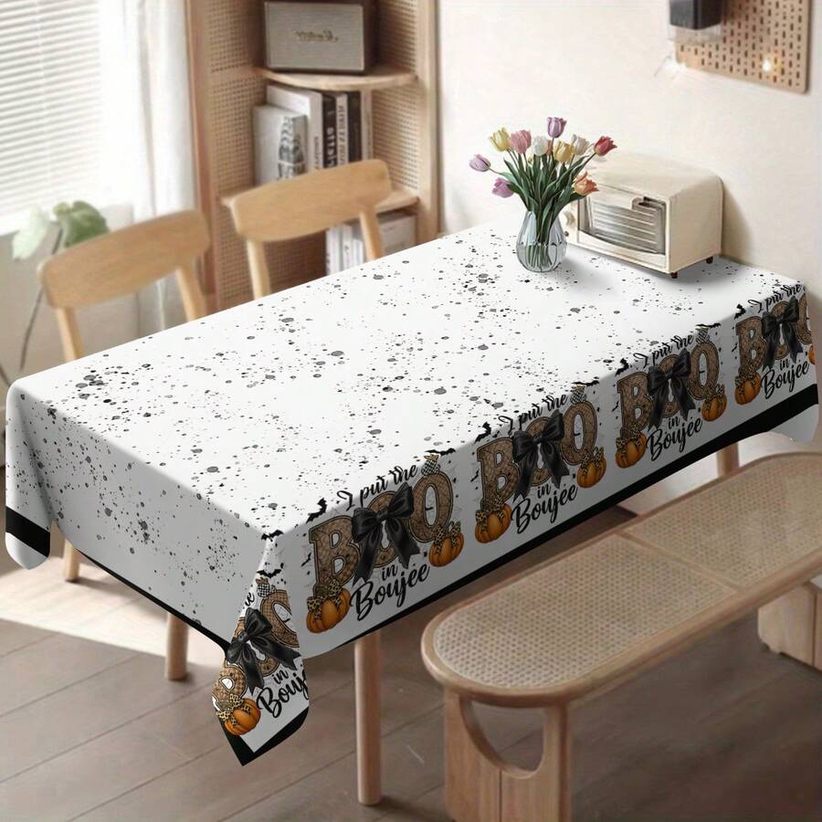 1pc/10pcs Halloween BOO Bow Tablecloth, Waterproof And Stain-Resistant, Easy To Clean, Suitable For Dinner, Picnic, Dining Table, Party, Home Decor, Indoor And Outdoor Use, Available In Multiple Sizes