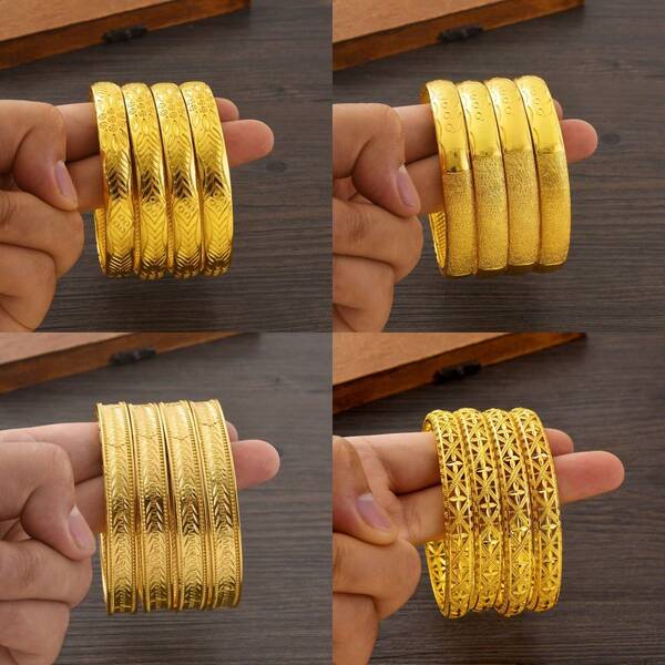 Conjunto clássico de pulseiras douradas, joias elegantes para festas, presente de casamento tradicional para mulheres