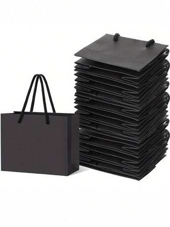 10 Peças Sacolas de Papel Kraft Preto com Alças, Sacolas de Presente Pretas, Sacolas de Presente de Cor Sólida, Sacolas de Compras Pequenas e Portáteis para Boutique, Festa de Casamento, Chá de Bebê, Aniversário, Sacolas de Presente, Sacolas para Madrinhas, Dia das Mães, Formatura