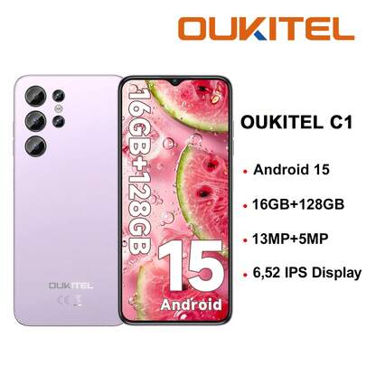  OUKITEL C1 SIMフリースマートフォン、6.52インチHD+ディスプレイ、16(4+12)GB+128GB、Android 15 デュアルSIM 4G、13MP+5MPカメラ、5150mAhバッテリー、指紋認証、OTG/GPS (充電器別売り)