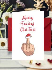 1pc Funny Humorous Christmas Card With Envelope - Merry Christmas Holiday Greeting Card For Laughter - Festive Design For Gift Giving, Friends, Family, Coworkers - Multicolor - View 2