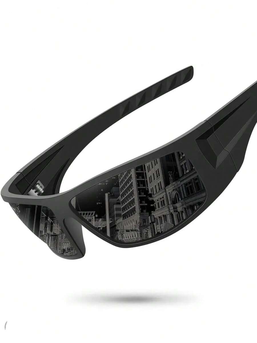 New Men's Polarized Sports Sunglasses - Black - View 1