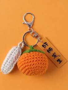 Handmade Crochet Fruit Keychain Accessories, Persimmon, Peanut, Cherry, Strawberry, Carrot Keychain Decor - Multicolor - View 9