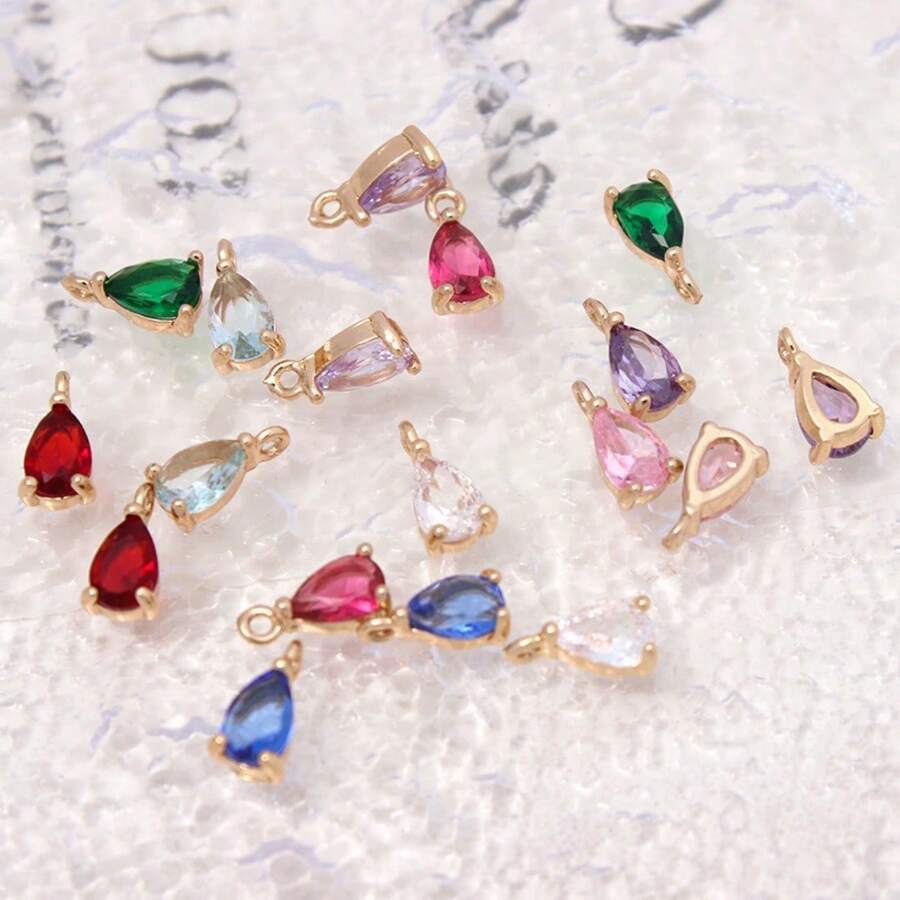 5 mặt dây chuyền hình giọt nước bằng đồng khảm tinh xảo đính đá Zirconia nhiều màu sắc, có thể dùng làm hoa tai, vòng tay, vòng cổ, phụ kiện hoàn thiện tinh xảo - Nhiều màu - Xem 1