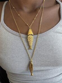 Stainless Steel Gold Fish Pendant Necklace, Titanium Steel Ocean Holiday Series Jewelry Necklace