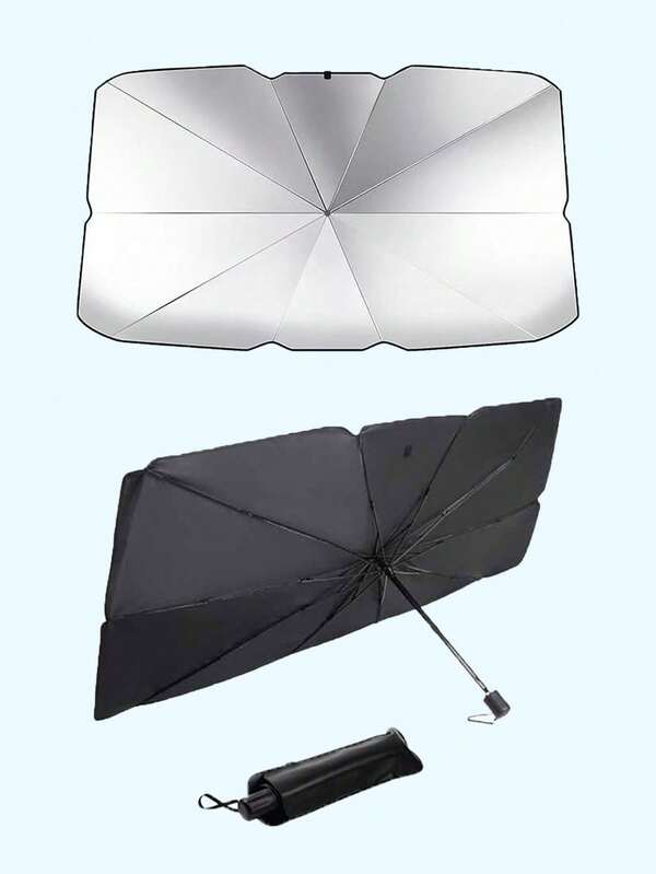 Retractable Car Sunshade - Titanium Silver Material, UV Protection, Easy To Use And Store, Quick Opening And Closing, Blocks UV Rays, Effectively Reduces Car Temperature, Durable And Lightweight Design, Full Coverage Of The Front Windshield, Comes With A Small Leather Case