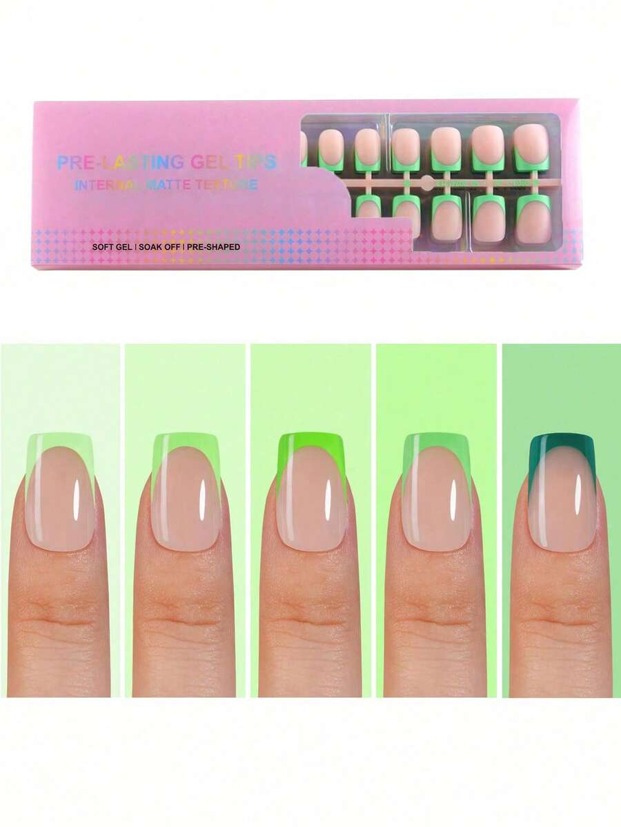 150 piezas de uñas postizas cuadradas cortas de color verde, de 5 colores diferentes, de gel suave, de cobertura completa y desmontables, diseño prediseñado, adecuadas para mujeres, uso diario y suministros de arte de uñas para el trabajo