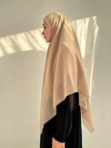 1 pieza Pañuelo de cabeza de gasa, pañuelo casual de unicolor, chal protector solar, pareo de playa, 140*140cm para vestir - Caqui - Ver 2