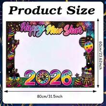1pc 2026 New Year's Eve Paper Photo Frame + 30pcs Handheld Color Photo Props, For Use At New Year's Eve Parties, Funny Glasses, Mustaches, Ties, And Other Happy New Year Party Supplies