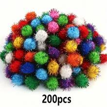 100 pièces/200 pièces Pompons pailletés colorés, pompons brillants, pompons moelleux de Noël, matériaux de décoration artisanale DIY