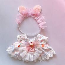 20厘米棉质娃娃粉色套装，心形发夹蝴蝶结蕾丝连衣裙娃娃配件，浪漫情人节礼物，可爱派对用品娃娃 - 彩色 - 查看 11