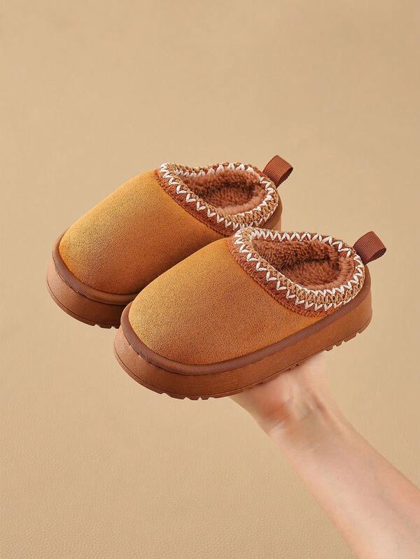 Kids Autumn/Winter Slippers, Simple Design, Boys' Indoor Home Anti-Slip Warm Plush, Girls' Thick Fluffy Slippers