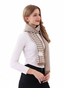 1pc Multi-Color Houndstooth Pattern Faux Cashmere Knitted Warm Fashion Unisex Scarf, Suitable For Casual Daily Wear, Autumn & Winter