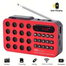 Portable FM/ LW/ SW Radio With Headphone Jack - USB/ Battery Powered,1200mAH Battery, Red & Black Compact Design, LCD Display - For Travel, Gym, Home, Office - Ideal Gift For Podcasts, News, Music Streaming, Small Portable Radio, Gym Audio Gear, Sleek Handheld Radio, Durable Radio, Sturdy Construction, Home Entertainment, Lightweight Design, Reliable Performance, Fitness Enthusiasts - Multicolor - View 2