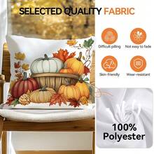 1pc Thanksgiving Pumpkin Single-Sided Printed Throw Pillow Cover - Peach Velvet Cushion Cover 45*45cm