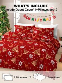 3pcs Christmas Red Plaid Santa Claus & Snowflake Print Bedding Set (1 Duvet Cover And 2 Pillow Shams), Soft & Skin-Friendly, Suitable For All Seasons, Christmas Gift - Multicolor - View 2