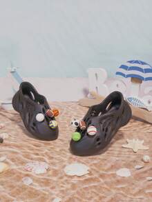 2025 New Kids & Teens Hollow Hole Shoes, DIY 3D Football/Basketball/Rugby Decorations, Summer Boys Girls Baby Sandals EVA Toddler Beach Shoes, Family Matching Casual Shoes, Campus Sneakers, Non-Slip & Durable, Multi-Functional