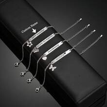1Pc Custom Carved Bracelet Or Anklet With Heart Shape And Star Personalized Name Jewelry, Stainless Steel Bracelet For Men And Women, Suitable For Mother's Day, Birthday, Wedding, Graduation Commemoration - Ideal Jewelry Christmas Gift
