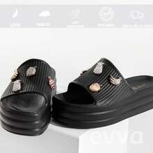EVVA HIT Cloud Slide Flip Flops Comfort And Style - Original With Exclusive Pins Comfortable Women's Flip Flops For Everyday Simple Casual Appliques Holidays - 黑色 - 查看 1