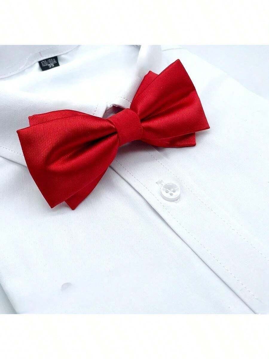 1pc Red Double-Layer Bow Tie For Men, Stylish For Weddings And Formal Events